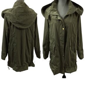 Gallery New York Olive Hooded Jacket. Many Zipper Pockets. Size M.